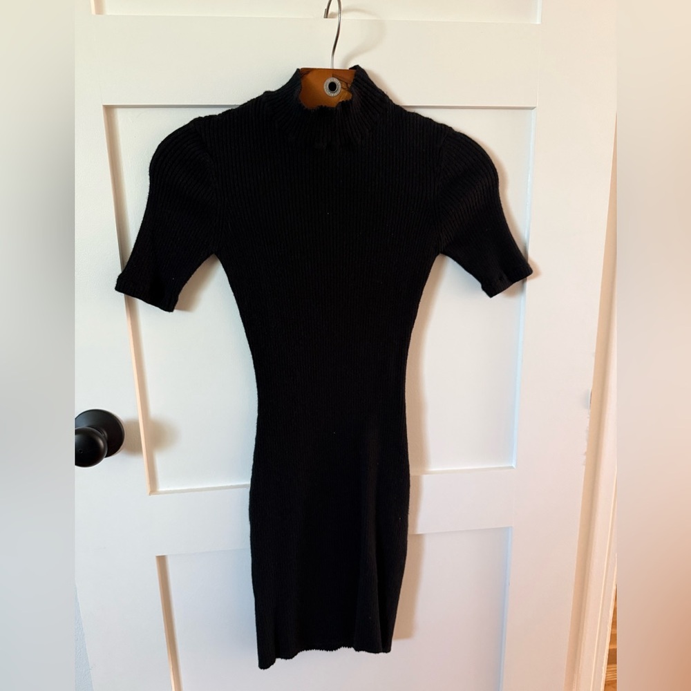 Cotton On Mockneck Short Sleeve Bodycon Black Ribbed Knit Dress